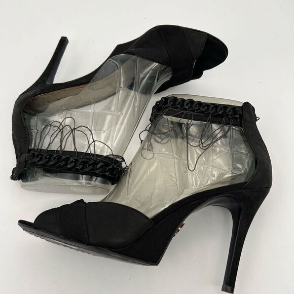 Rachael Rachael Roy Black Suede 4” Heels Open Toe | Chain Details size 10 Sexy - Picture 10 of 11